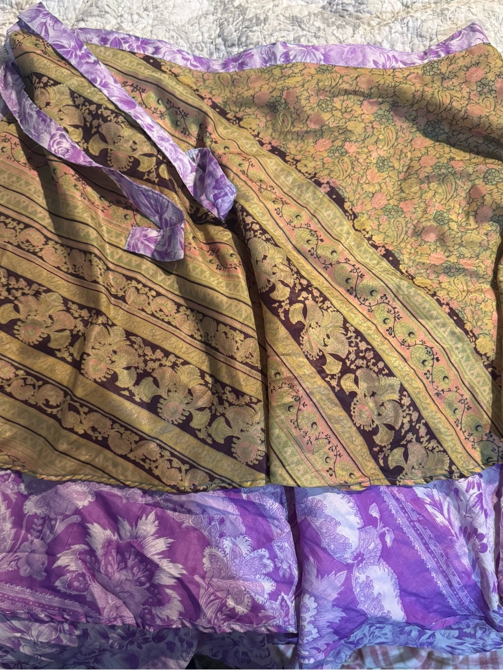 Vintage Kariza Floral Patchwork Wrap Skirt With Tie & 2 Layers OS